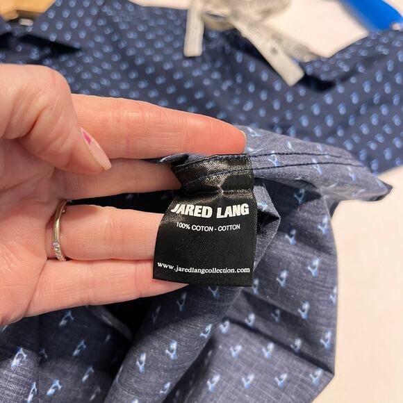 JARED LANG Button Down Shirt Mens XL Navy Blue Long Sleeve moped Print - Picture 3 of 7